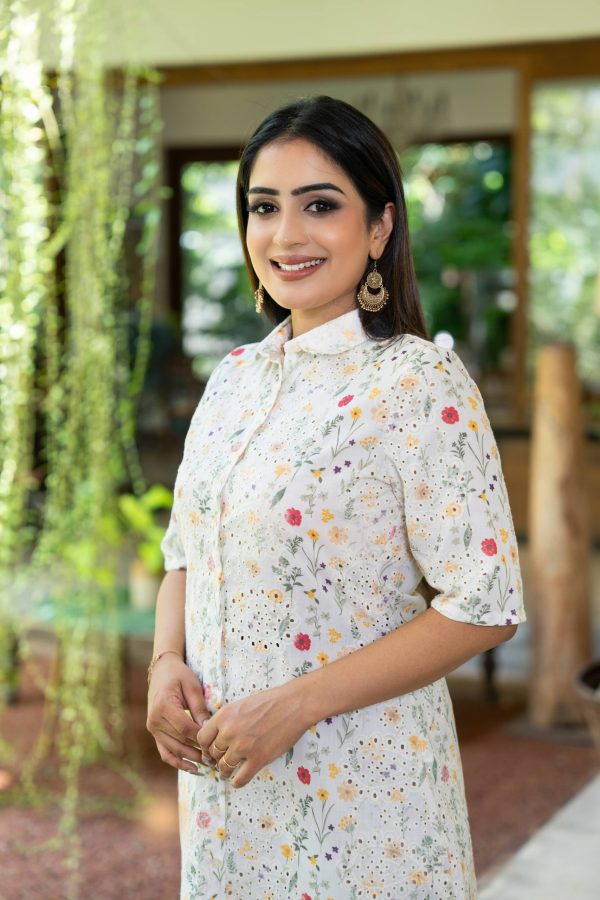 Floral Cutlon  Button Up Short Dress - Image 4