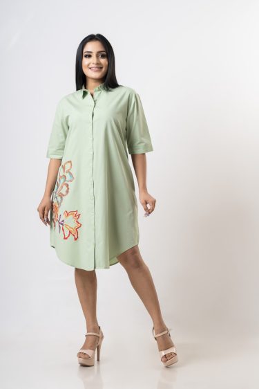 Floral Embroidered Loose-fit Short Dress