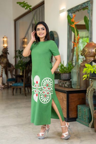 Abstract Printed Short Sleeved Maxi Dress