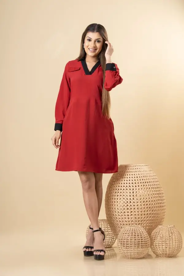 Contrast Detailed Short Dress - Image 2