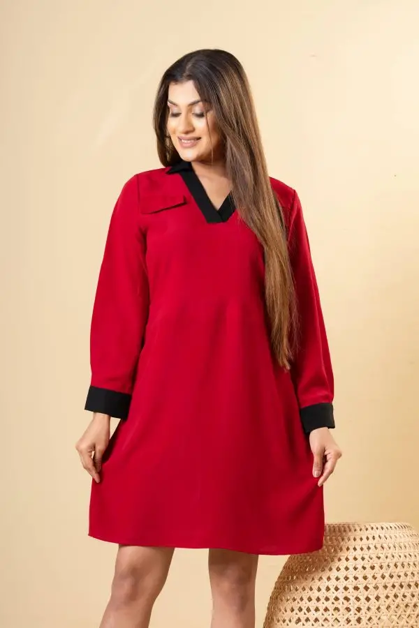 Contrast Detailed Short Dress - Image 3