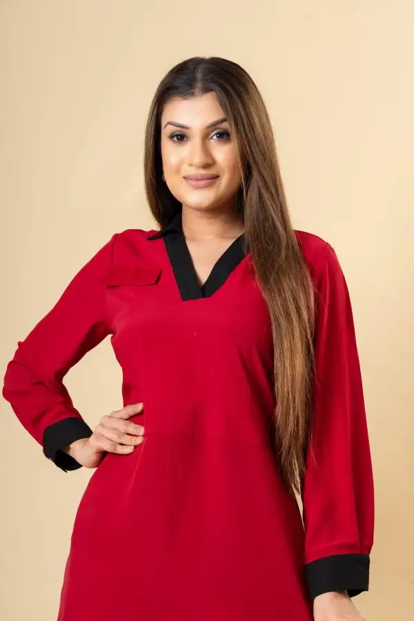 Contrast Detailed Short Dress - Image 4