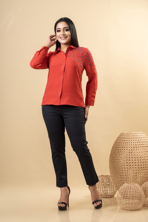 Floral Embroidered Button Up Shirt Blouse - Image 5