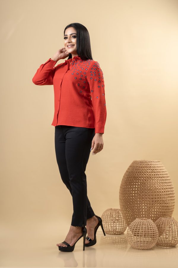 Floral Embroidered Button Up Shirt Blouse - Image 3