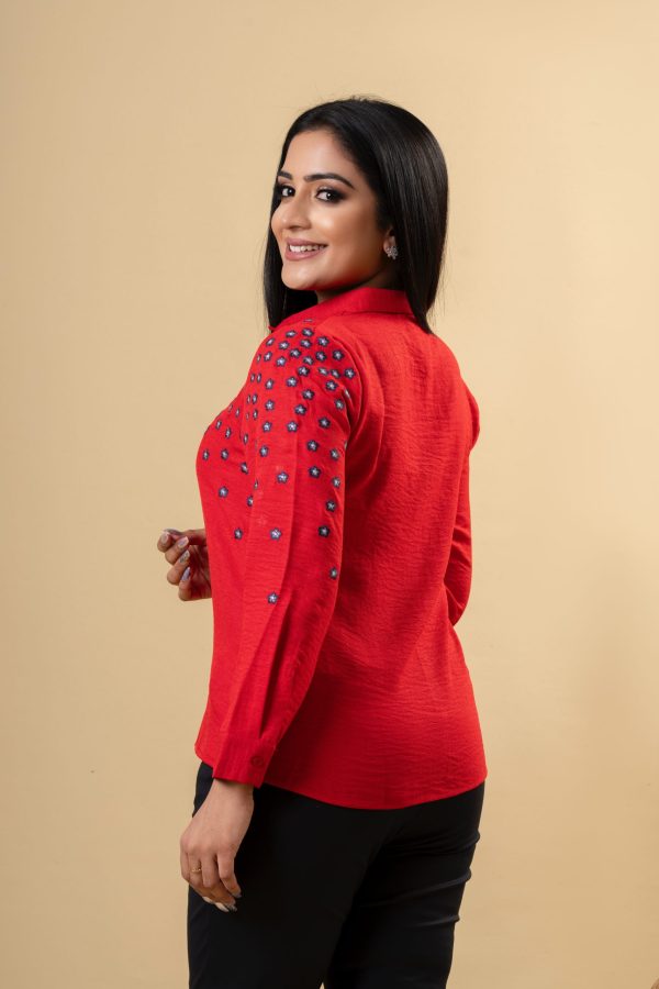 Floral Embroidered Button Up Shirt Blouse - Image 2