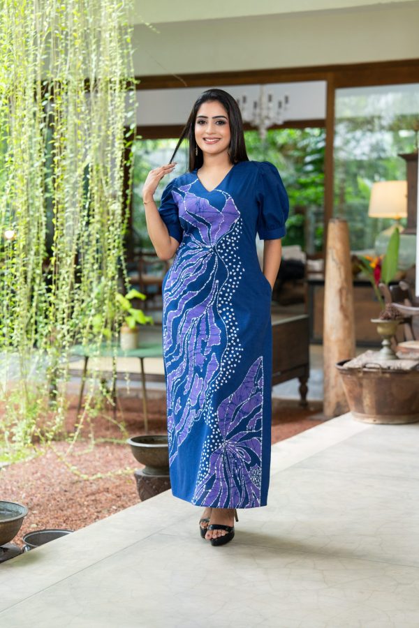 Abstract Printed Puff Sleeved Maxi Dress