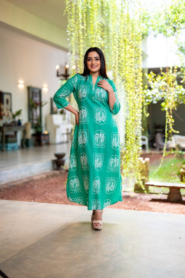 Patterned Chinese Collared Maxi Dress - Image 2