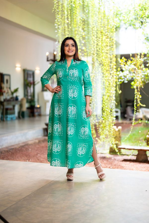 Patterned Chinese Collared Maxi Dress - Image 3