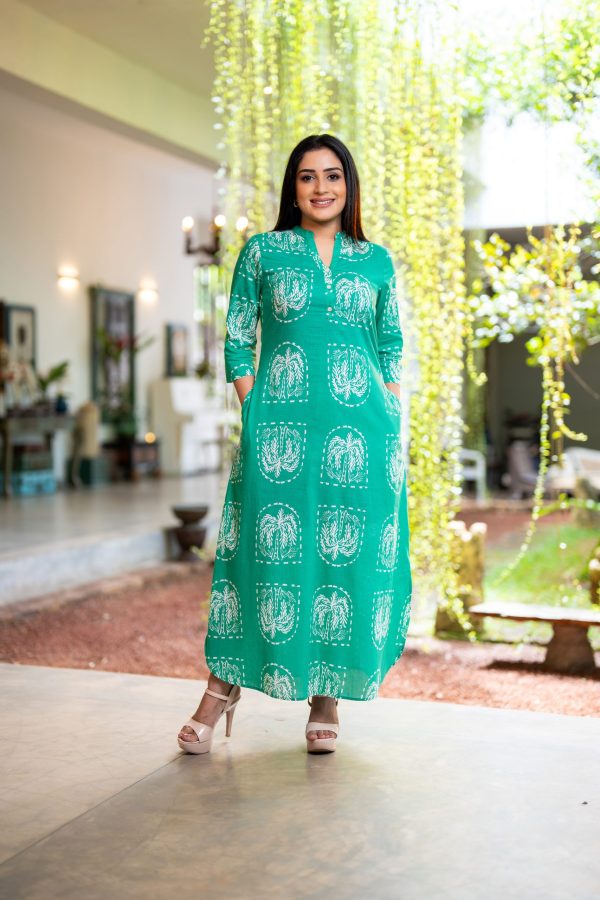 Patterned Chinese Collared Maxi Dress