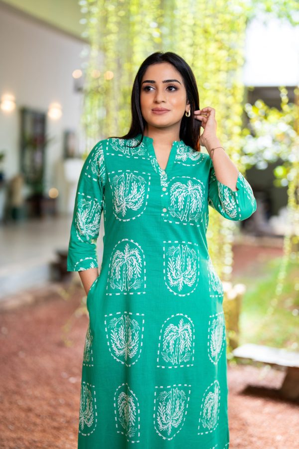 Patterned Chinese Collared Maxi Dress - Image 4