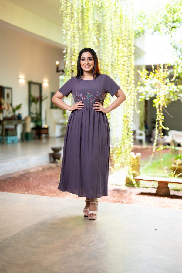 Floral Embroidered Short Sleeved Maxi Dress