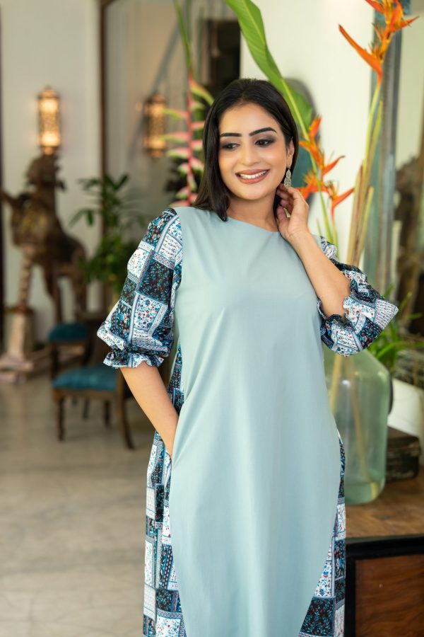 Printed Two-tone Midi Dress - Image 3