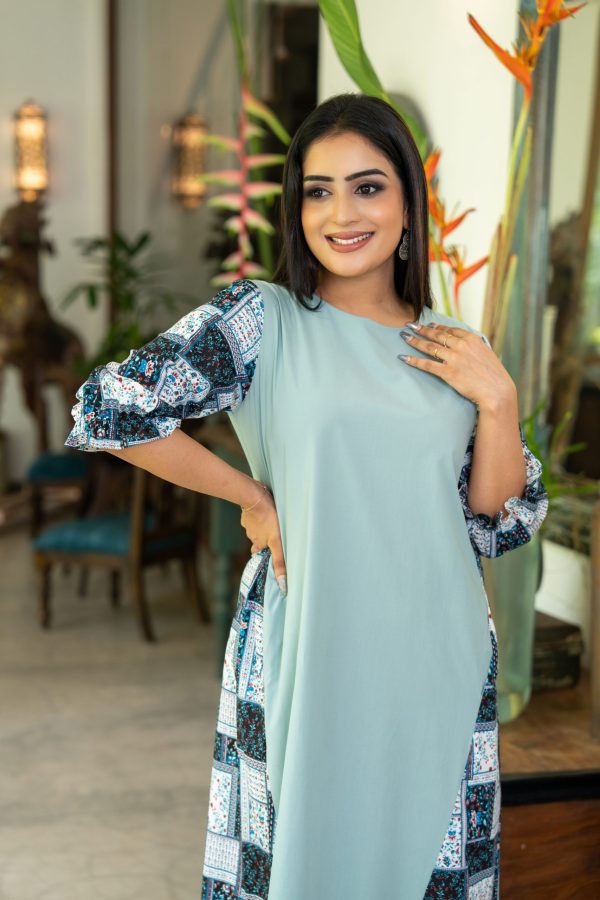 Printed Two-tone Midi Dress - Image 2