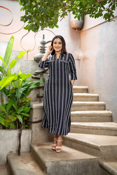Striped Collared Maxi Shirt Dress