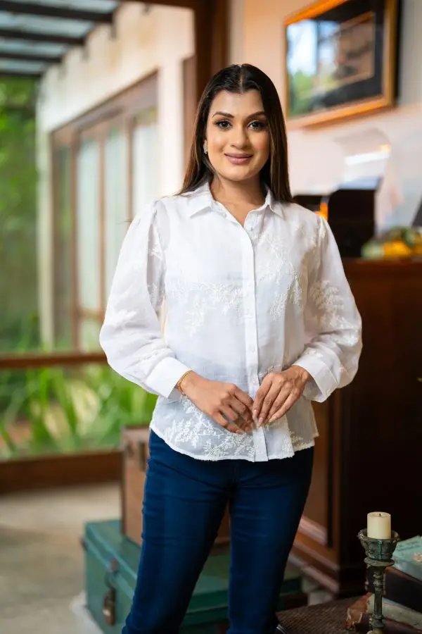 Embroidery Patterned Button Up Top