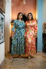 Abstract Patterned Belted Evening Wear Maxi Dress - Image 5