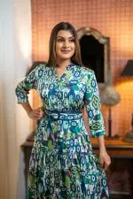 Abstract Patterned Belted Evening Wear Maxi Dress - Image 4