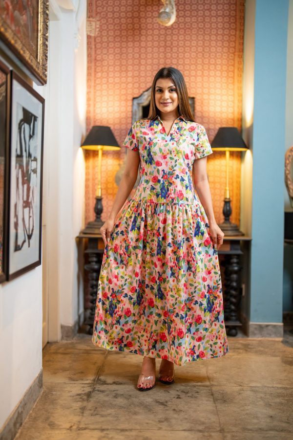 Abstract Patterned Shirt Collared Maxi Dress - Image 3