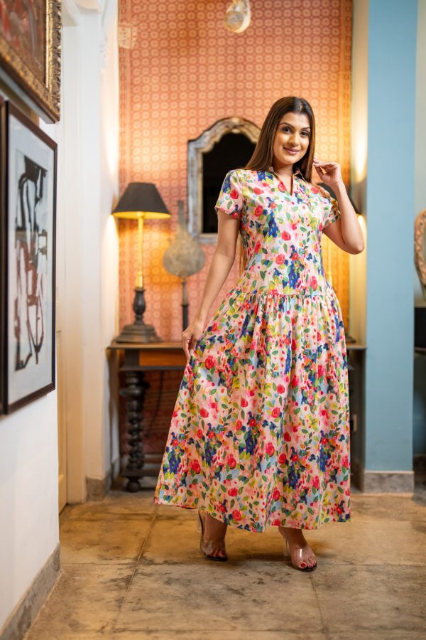 Abstract Patterned Shirt Collared Maxi Dress - Image 4