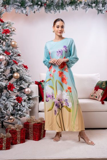 Ombre Floral Patterned Partywear Dress