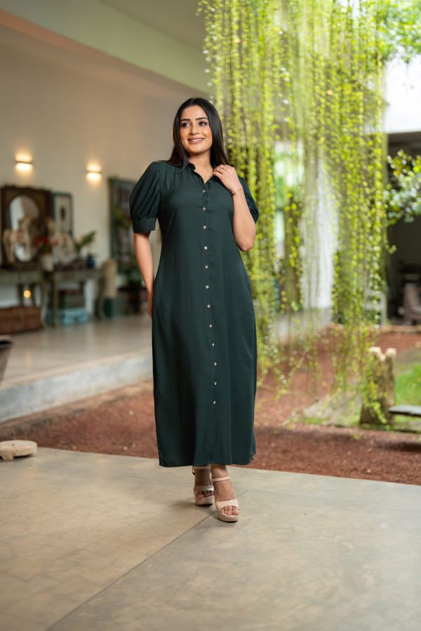 Front Button Up Puff Sleeve Maxi Dress - Image 2