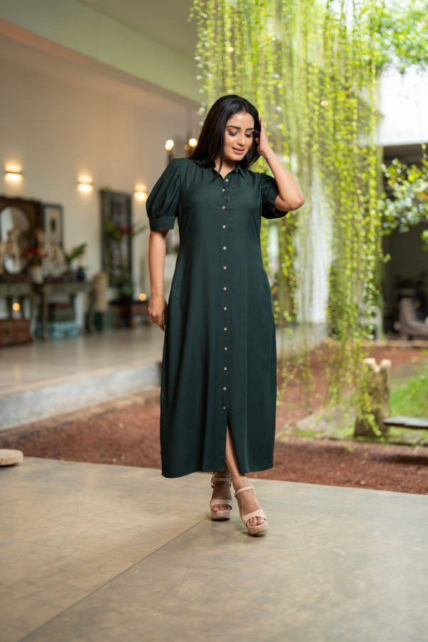 Front Button Up Puff Sleeve Maxi Dress - Image 3