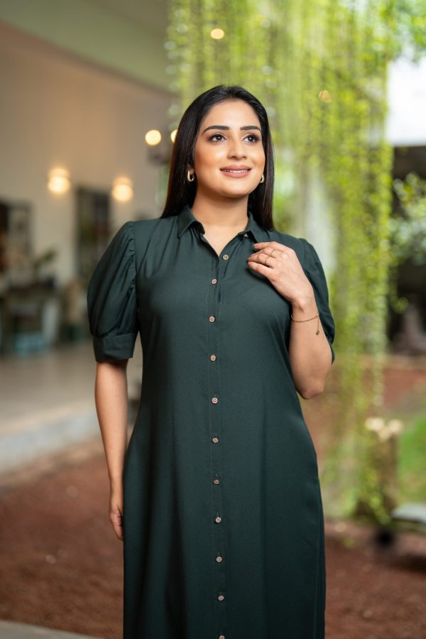 Front Button Up Puff Sleeve Maxi Dress - Image 5