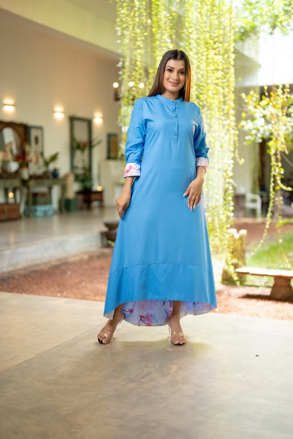 Contrast Patterned Detailed High-Low Maxi Dress - Image 2