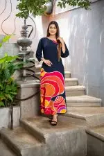 Abstract Multi-Color Printed Batik Maxi Dress - Image 2