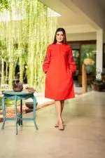 Sleeve Embroidered Chinese Collared Short Dress - Image 4