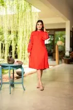 Sleeve Embroidered Chinese Collared Short Dress - Image 2