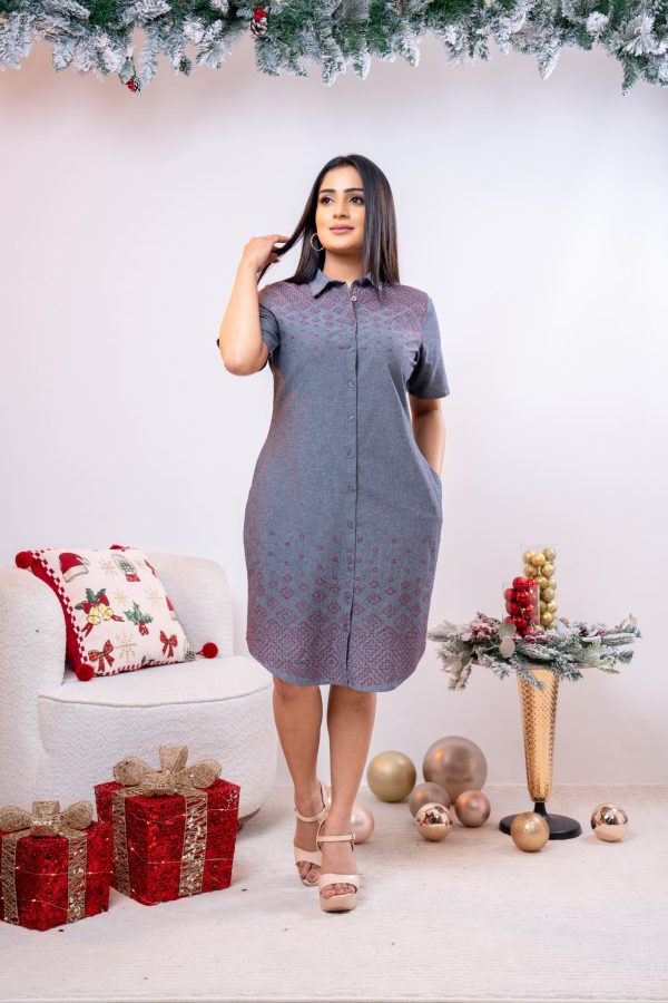 Geometric Pattern Embroidered Short Dress - Image 4