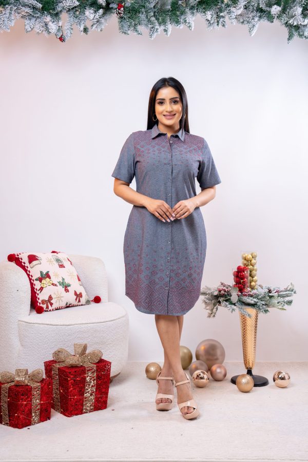 Geometric Pattern Embroidered Short Dress