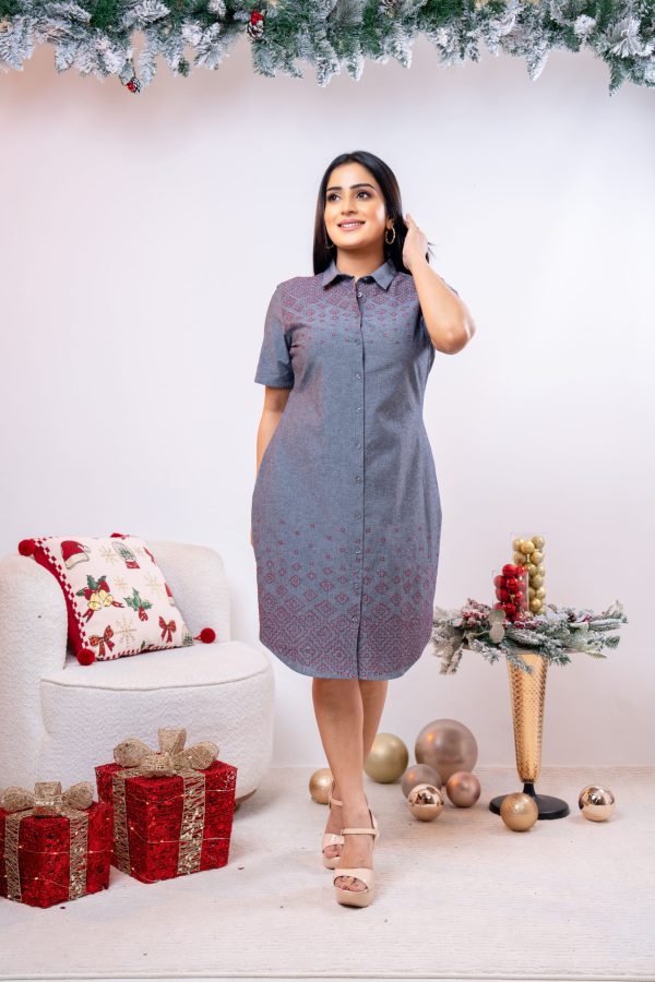 Geometric Pattern Embroidered Short Dress - Image 2