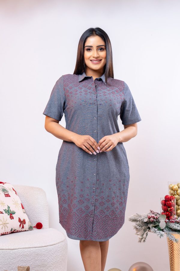 Geometric Pattern Embroidered Short Dress - Image 5