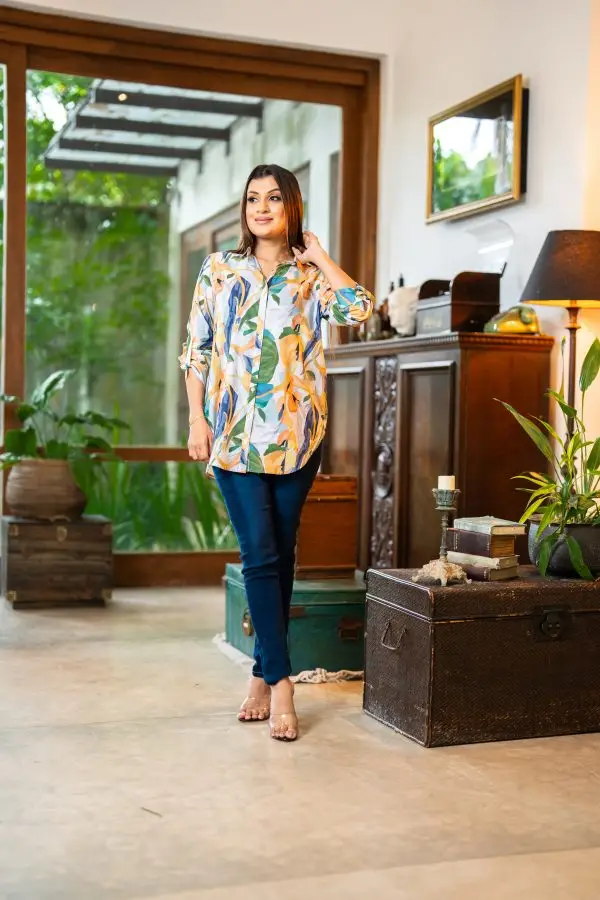 Tropical Patterned Long Shirt Blouse - Image 5