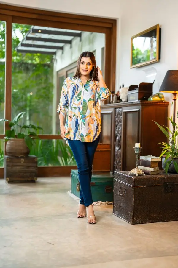 Tropical Patterned Long Shirt Blouse - Image 4