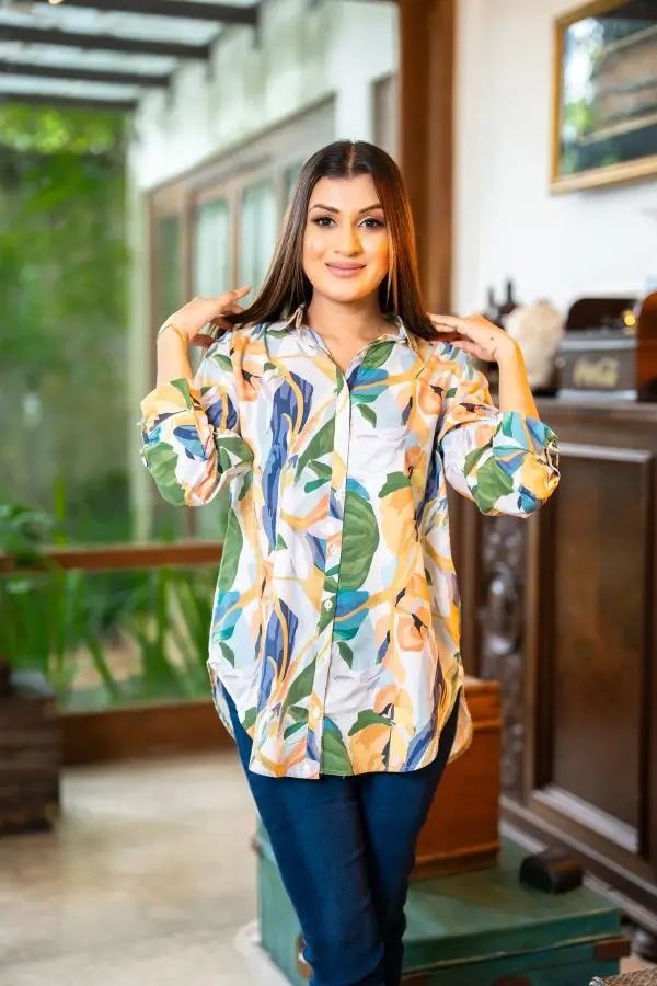 Tropical Patterned Long Shirt Blouse - Image 2