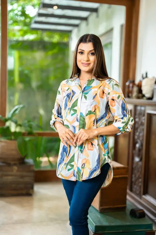 Tropical Patterned Long Shirt Blouse