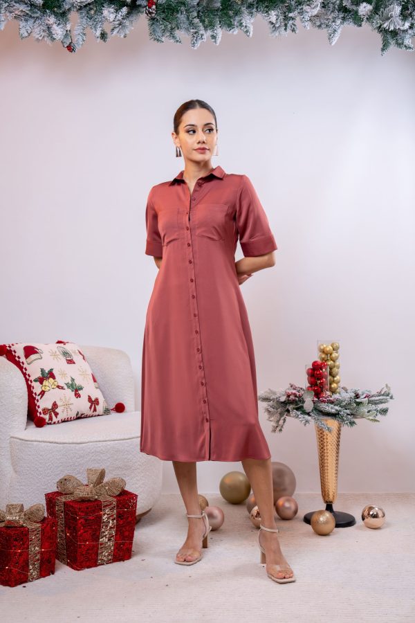 Double Pocket Detailed Button Up Midi Dress