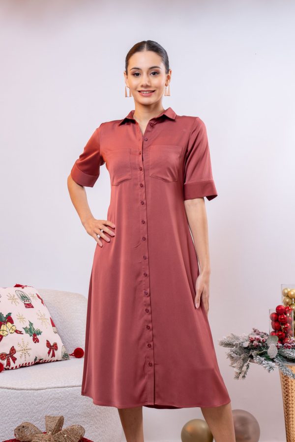 Double Pocket Detailed Button Up Midi Dress - Image 3