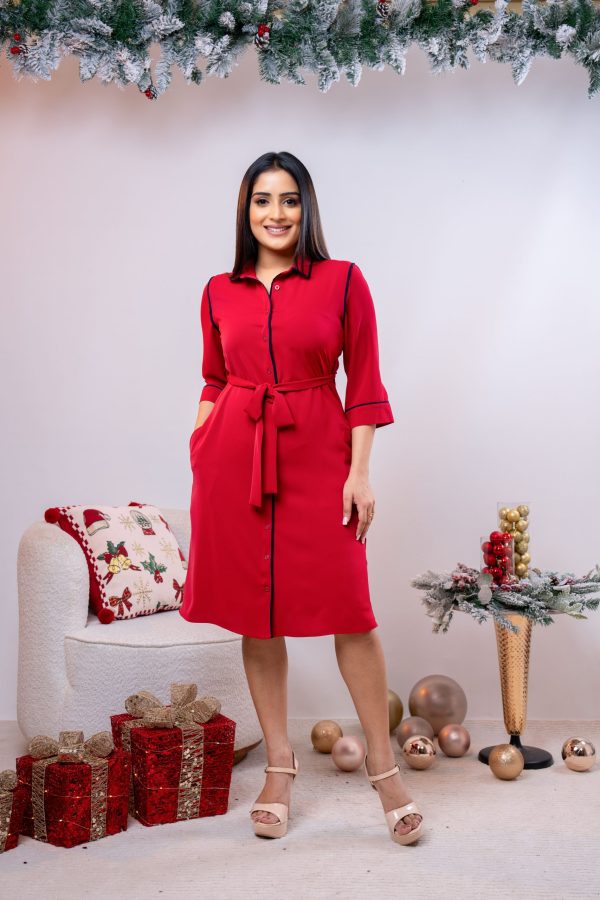 Contrast Piping Detailed Short Dress