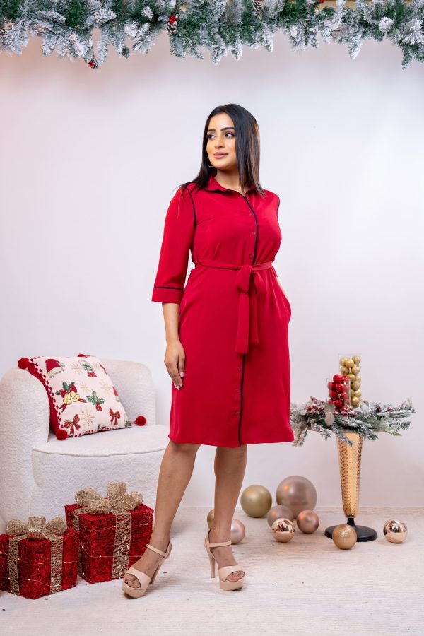 Contrast Piping Detailed Short Dress - Image 3