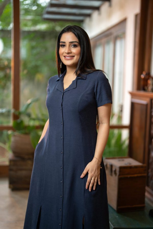 Lapel Collar Button Up Midi Dress - Image 4