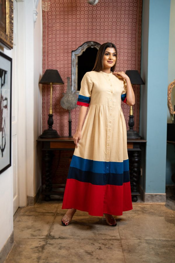 Color-Block Button Up Maxi Dress