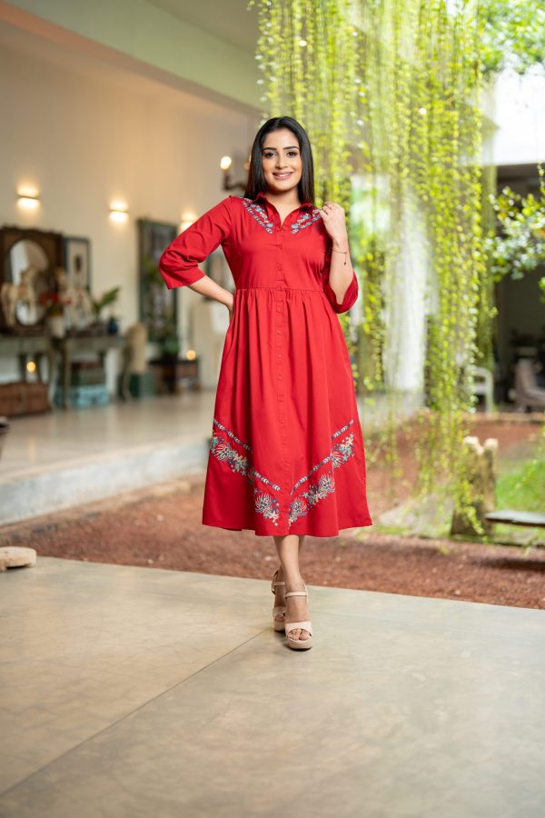 Floral Embroidered Button Up Midi Dress - Image 2