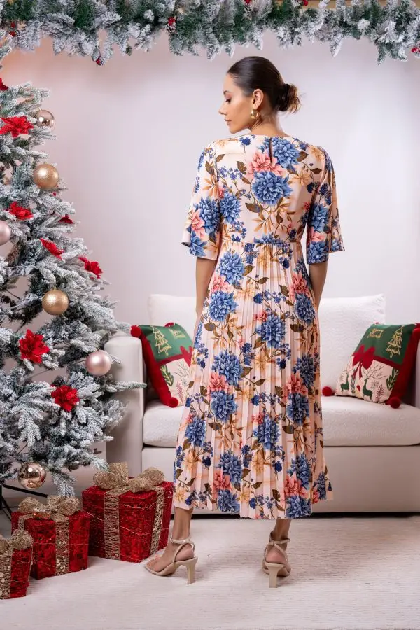 Flare Sleeved Pleated Party Wear Dress - Image 5