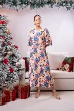 Flare Sleeved Pleated Party Wear Dress - Image 2