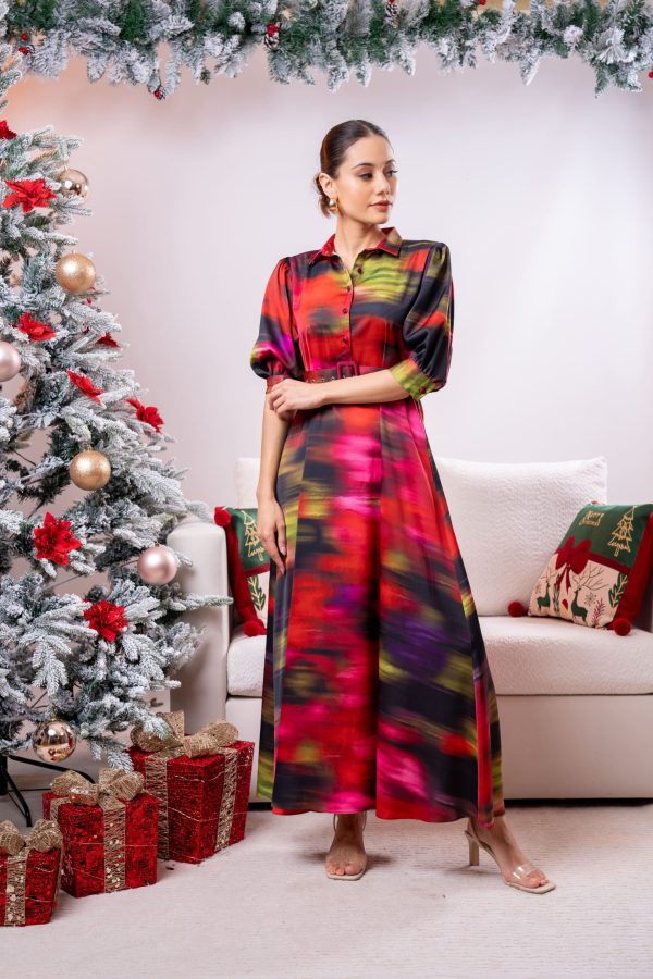 Ikat Patterned Evening Wear Maxi Dress - Image 3