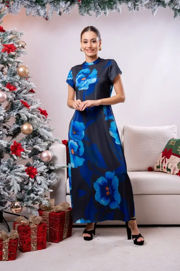 Floral Patterned Cutout Detailed Evening Wear Maxi Dress - Image 2